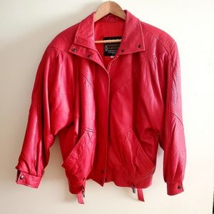 Vintage Red Leather Warm London Fog Jacket